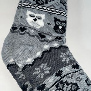 Sherpa Slipper Socks, Knit Owl Pattern, Unisex